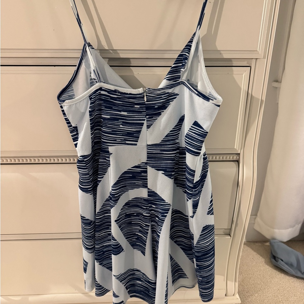 Blue and White Patterned Spaghetti Strap Dress